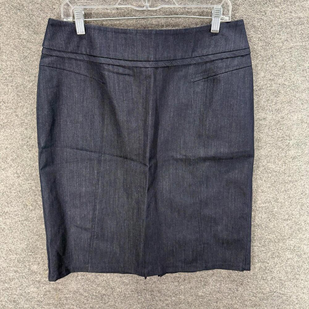New York & Company Skirt Women 12 Blue Pencil Midi Zipper Mid Rise Cotton Casual